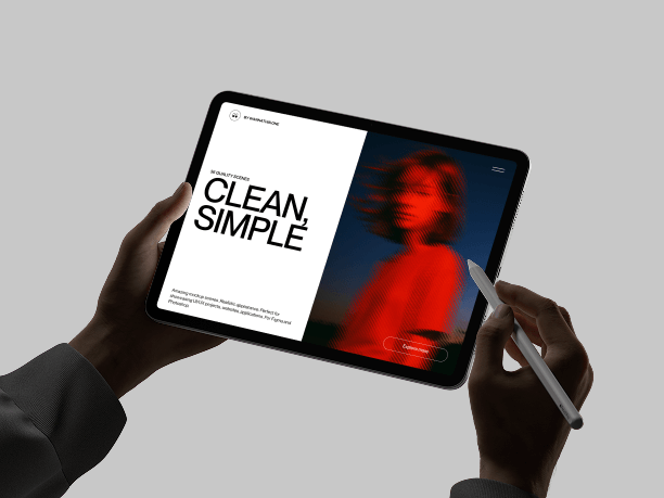close-up ipad mockup in hands light background