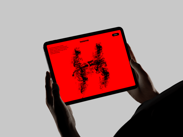 landscape ipad mockup in two hands light background