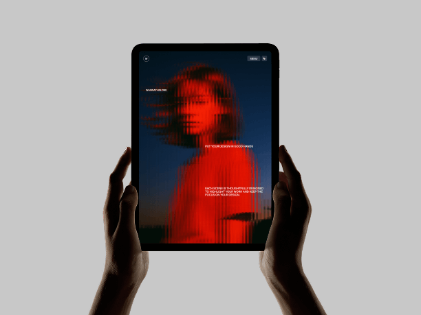 vertical ipad mockup in hands - light theme