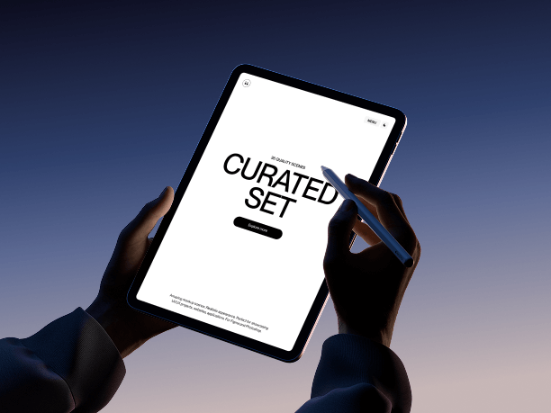 ipad with stylus mockup in hand color background