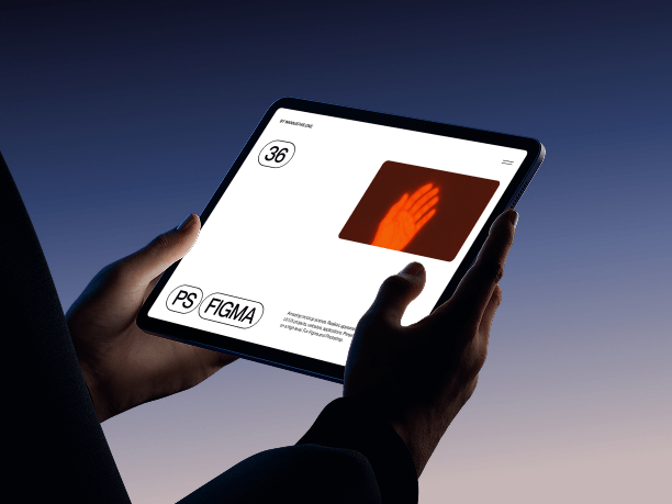 landscape ipad mockup with stylus color background