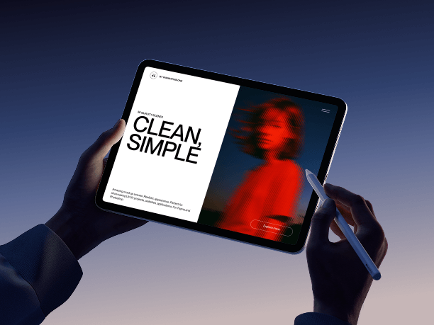 close-up ipad mockup in hands color background