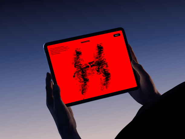 landscape ipad mockup in two hands color background