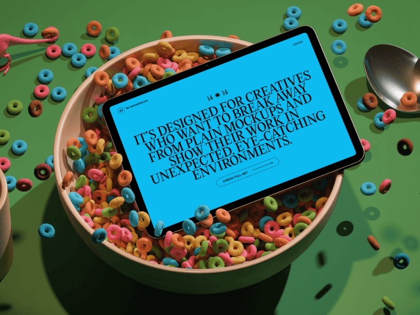 tablet mockup in playful breakfast scene
