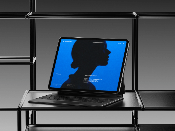 tablet mockup on metal shelf