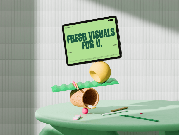 tablet mockup on abstract balancing scene