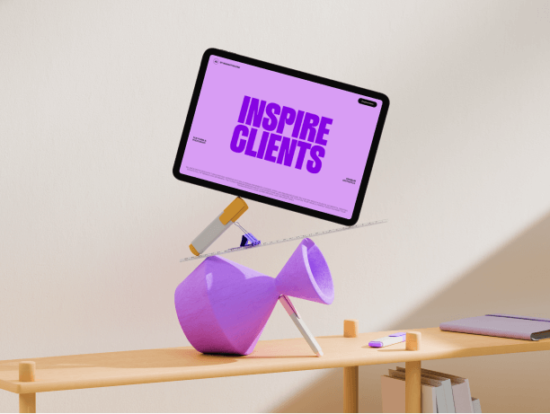 tablet mockup balanced on abstract shapes