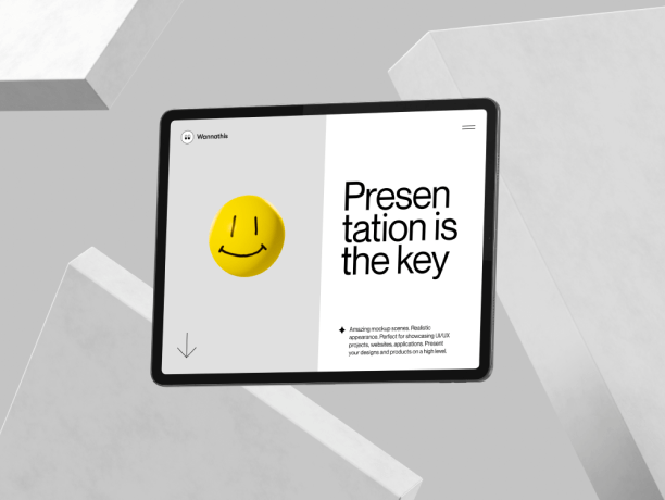 ipad pro mockup with levitating blocks