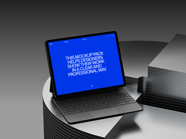 tablet mockup on round metal table