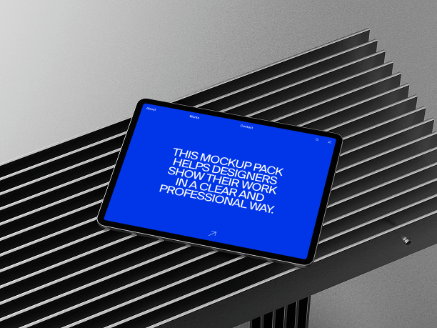 tablet mockup on slatted metal surface