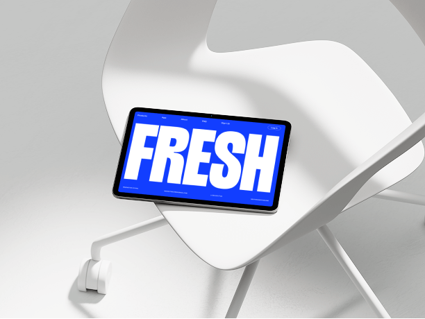 tablet mockup on modern white chair