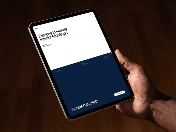 close-up tablet mockup in one hand